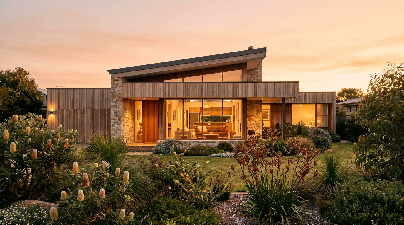 Modern Australian home at golden hour